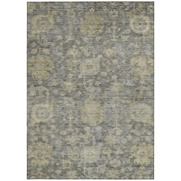 Homeroots 3' Artichoke Green And Gray Damask Washable Area Rug For Stylish Indoor And Outdoor Spaces 8' X 10' Polyester 603854