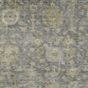 Homeroots 3' Artichoke Green And Gray Damask Washable Area Rug For Stylish Indoor And Outdoor Spaces 9' X 12' Polyester 603855