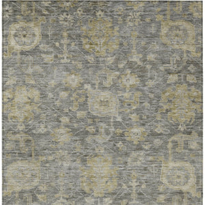Homeroots 3' Artichoke Green And Gray Damask Washable Area Rug For Stylish Indoor And Outdoor Spaces 10' X 14' Polyester 603856