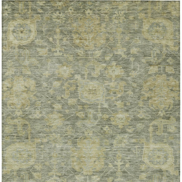 Homeroots 3' Artichoke Green And Gray Damask Washable Area Rug For Stylish Indoor And Outdoor Spaces 3' X 5' Polyester 603857