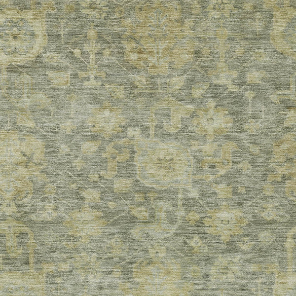 Homeroots 3' Artichoke Green And Gray Damask Washable Area Rug For Stylish Indoor And Outdoor Spaces 3' X 5' Polyester 603857