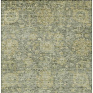 Homeroots 3' Artichoke Green And Gray Damask Washable Area Rug For Stylish Indoor And Outdoor Spaces 5' X 8' Polyester 603858