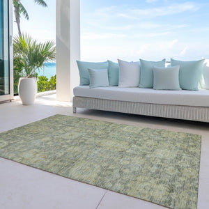 Homeroots 3' Artichoke Green And Gray Damask Washable Area Rug For Stylish Indoor And Outdoor Spaces 5' X 8' Polyester 603858