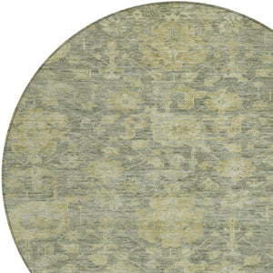 Homeroots 3' Artichoke Green And Gray Damask Washable Area Rug For Stylish Indoor And Outdoor Spaces 8' Round Polyester 603859