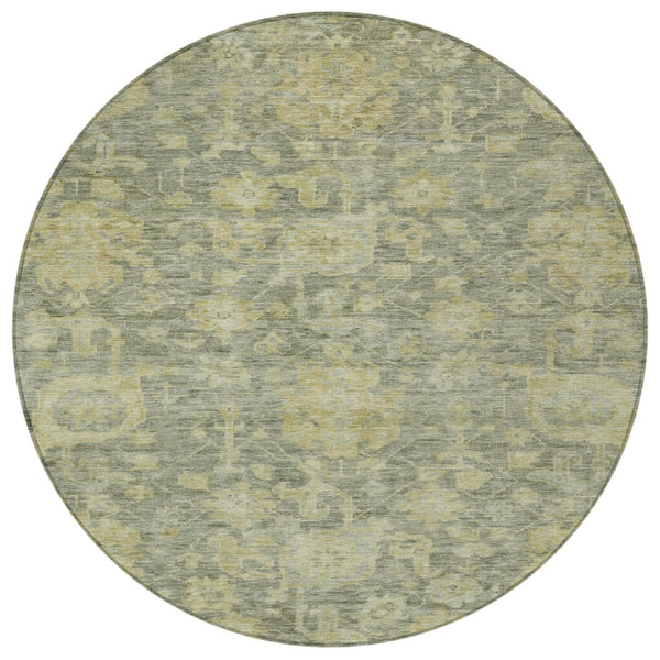 Homeroots 3' Artichoke Green And Gray Damask Washable Area Rug For Stylish Indoor And Outdoor Spaces 8' Round Polyester 603859