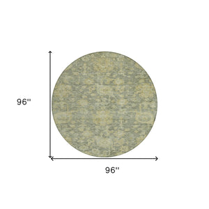Homeroots 3' Artichoke Green And Gray Damask Washable Area Rug For Stylish Indoor And Outdoor Spaces 8' Round Polyester 603859