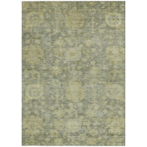 Homeroots 3' Artichoke Green And Gray Damask Washable Area Rug For Stylish Indoor And Outdoor Spaces 8' X 10' Polyester 603860