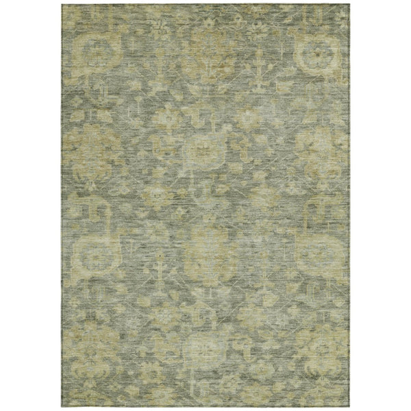 Homeroots 3' Artichoke Green And Gray Damask Washable Area Rug For Stylish Indoor And Outdoor Spaces 8' X 10' Polyester 603860