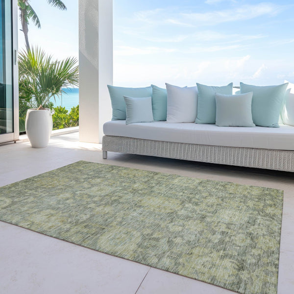 Homeroots 3' Artichoke Green And Gray Damask Washable Area Rug For Stylish Indoor And Outdoor Spaces 8' X 10' Polyester 603860