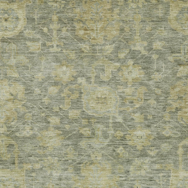 Homeroots 3' Artichoke Green And Gray Damask Washable Area Rug For Stylish Indoor And Outdoor Spaces 8' X 10' Polyester 603860