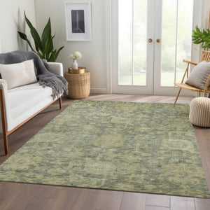 Homeroots 3' Artichoke Green And Gray Damask Washable Area Rug For Stylish Indoor And Outdoor Spaces 8' X 10' Polyester 603860