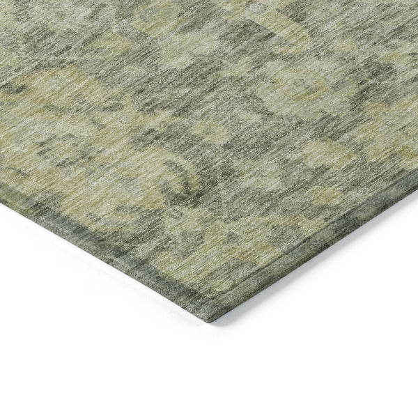Homeroots 3' Artichoke Green And Gray Damask Washable Area Rug For Stylish Indoor And Outdoor Spaces 9' X 12' Polyester 603861