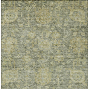 Homeroots 3' Artichoke Green And Gray Damask Washable Area Rug For Stylish Indoor And Outdoor Spaces 9' X 12' Polyester 603861