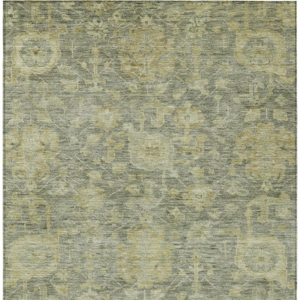 Homeroots 3' Artichoke Green And Gray Damask Washable Area Rug For Stylish Indoor And Outdoor Spaces 9' X 12' Polyester 603861