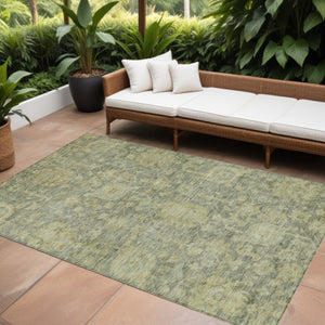 Homeroots 3' Artichoke Green And Gray Damask Washable Area Rug For Stylish Indoor And Outdoor Spaces 10' X 14' Polyester 603862