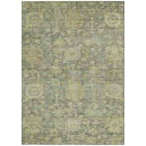 Homeroots 3' Artichoke Green And Gray Damask Washable Area Rug For Stylish Indoor And Outdoor Spaces 10' X 14' Polyester 603862