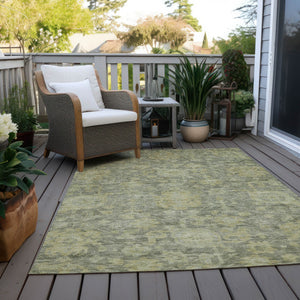 Homeroots 3' Artichoke Green And Gray Damask Washable Area Rug For Stylish Indoor And Outdoor Spaces 10' X 14' Polyester 603862
