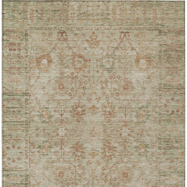 Homeroots 3' Beige Brown And Green Oriental Washable Rug - Perfect For Indoor Or Outdoor Spaces, Durable Design 5' X 8' Polyester 603864
