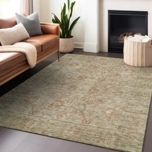 Homeroots 3' Beige Brown And Green Oriental Washable Rug - Perfect For Indoor Or Outdoor Spaces, Durable Design 5' X 8' Polyester 603864
