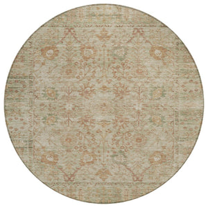 HomeRoots 5' Elegant Oriental Area Rug in Beige, Brown, and Green - Durable, Washable for Indoor & Outdoor Use 8' Round 603865