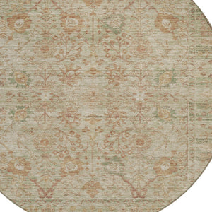Homeroots 3' Beige Brown And Green Oriental Washable Rug - Perfect For Indoor Or Outdoor Spaces, Durable Design 8' Round Polyester 603865