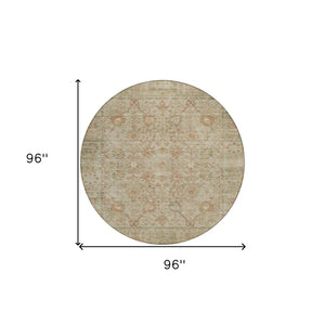 Homeroots 3' Beige Brown And Green Oriental Washable Rug - Perfect For Indoor Or Outdoor Spaces, Durable Design 8' Round Polyester 603865