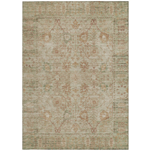 Homeroots 3' Beige Brown And Green Oriental Washable Rug - Perfect For Indoor Or Outdoor Spaces, Durable Design 8' X 10' Polyester 603866