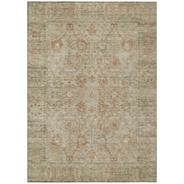 HomeRoots 5' Elegant Oriental Area Rug in Beige, Brown, and Green - Durable, Washable for Indoor & Outdoor Use 8' X 10' 603866
