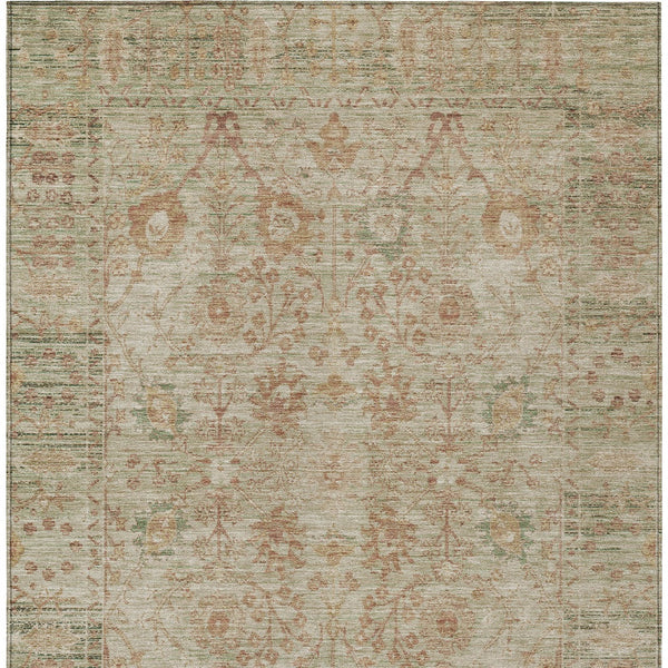 Homeroots 3' Beige Brown And Green Oriental Washable Rug - Perfect For Indoor Or Outdoor Spaces, Durable Design 10' X 14' Polyester 603868