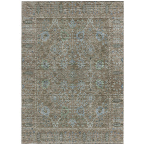 Homeroots 3' Beige Brown And Green Oriental Washable Rug - Perfect For Indoor Or Outdoor Spaces, Durable Design 5' X 8' Polyester 603870