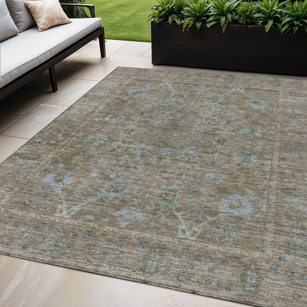 Homeroots 3' Beige Brown And Green Oriental Washable Rug - Perfect For Indoor Or Outdoor Spaces, Durable Design 5' X 8' Polyester 603870
