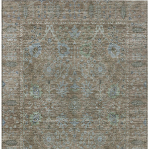 Homeroots 3' Beige Brown And Green Oriental Washable Rug - Perfect For Indoor Or Outdoor Spaces, Durable Design 5' X 8' Polyester 603870