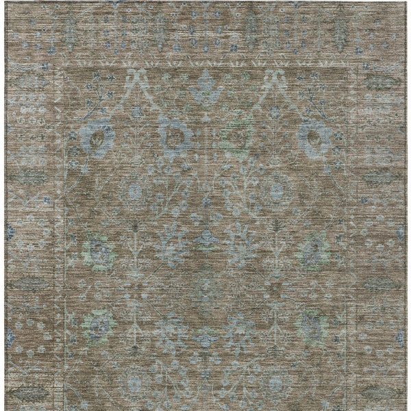 Homeroots 3' Beige Brown And Green Oriental Washable Rug - Perfect For Indoor Or Outdoor Spaces, Durable Design 5' X 8' Polyester 603870