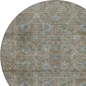 Homeroots 3' Beige Brown And Green Oriental Washable Rug - Perfect For Indoor Or Outdoor Spaces, Durable Design 8' Round Polyester 603871