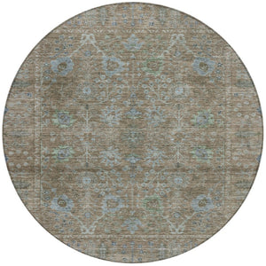Homeroots 3' Beige Brown And Green Oriental Washable Rug - Perfect For Indoor Or Outdoor Spaces, Durable Design 8' Round Polyester 603871