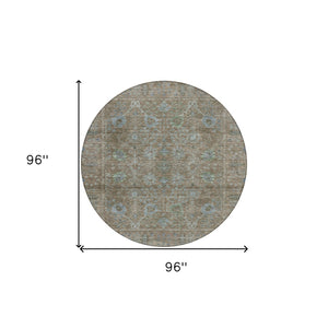 Homeroots 3' Beige Brown And Green Oriental Washable Rug - Perfect For Indoor Or Outdoor Spaces, Durable Design 8' Round Polyester 603871