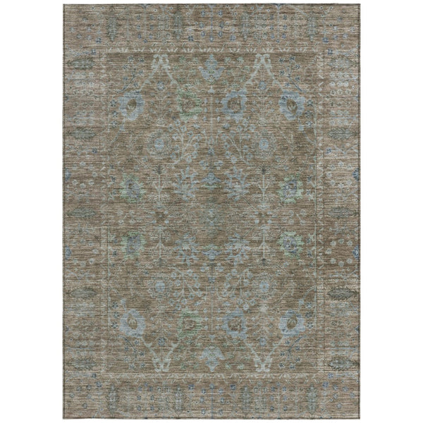 Homeroots 3' Beige Brown And Green Oriental Washable Rug - Perfect For Indoor Or Outdoor Spaces, Durable Design 8' X 10' Polyester 603872