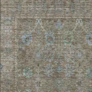 Homeroots 3' Beige Brown And Green Oriental Washable Rug - Perfect For Indoor Or Outdoor Spaces, Durable Design 8' X 10' Polyester 603872