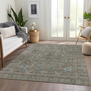 Homeroots 3' Beige Brown And Green Oriental Washable Rug - Perfect For Indoor Or Outdoor Spaces, Durable Design 9' X 12' Polyester 603873