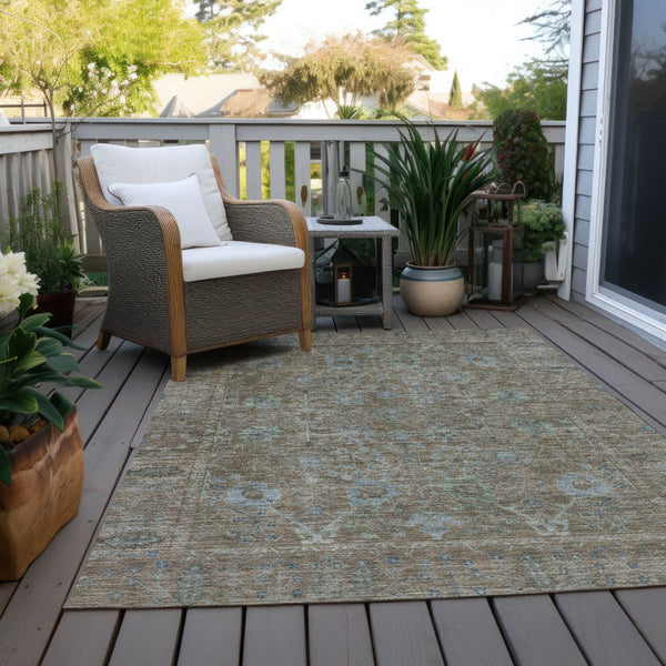 Homeroots 3' Beige Brown And Green Oriental Washable Rug - Perfect For Indoor Or Outdoor Spaces, Durable Design 10' X 14' Polyester 603874