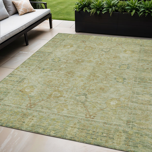 Homeroots 3' Beige Brown And Green Oriental Washable Rug - Perfect For Indoor Or Outdoor Spaces, Durable Design 5' X 8' Polyester 603882