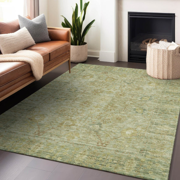 Homeroots 3' Beige Brown And Green Oriental Washable Rug - Perfect For Indoor Or Outdoor Spaces, Durable Design 5' X 8' Polyester 603882
