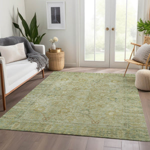 Homeroots 3' Beige Brown And Green Oriental Washable Rug - Perfect For Indoor Or Outdoor Spaces, Durable Design 5' X 8' Polyester 603882