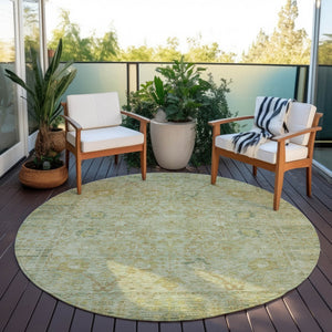 Homeroots 3' Beige Brown And Green Oriental Washable Rug - Perfect For Indoor Or Outdoor Spaces, Durable Design 8' Round Polyester 603883