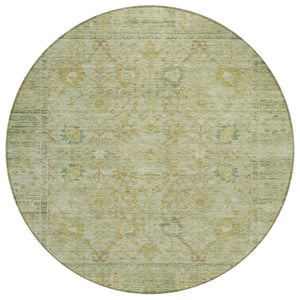 HomeRoots 5' Sage Green and Brown Oriental Area Rug – Stylish, Washable, Durable for Indoor & Outdoor Use 8' Round 603883
