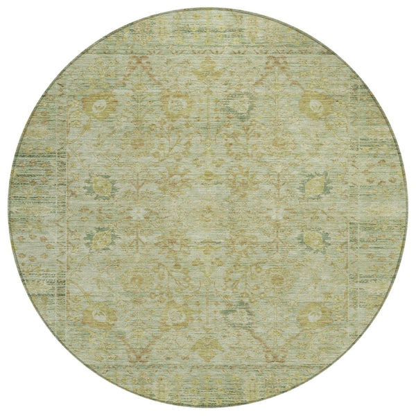 HomeRoots 5' Sage Green and Brown Oriental Area Rug – Stylish, Washable, Durable for Indoor & Outdoor Use 8' Round 603883