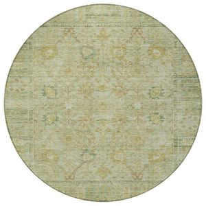 Homeroots 3' Beige Brown And Green Oriental Washable Rug - Perfect For Indoor Or Outdoor Spaces, Durable Design 8' Round Polyester 603883