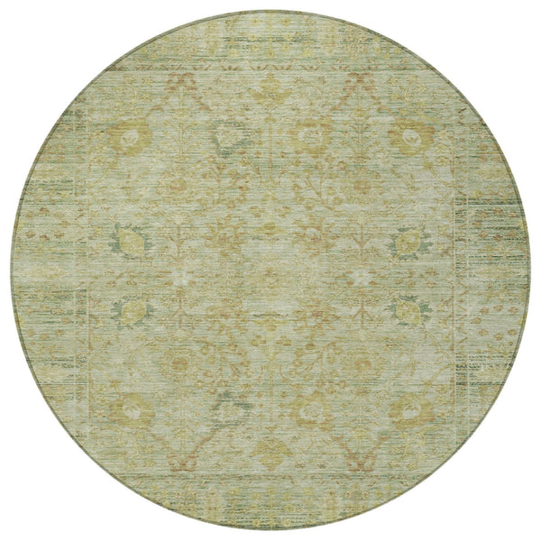 Homeroots 3' Beige Brown And Green Oriental Washable Rug - Perfect For Indoor Or Outdoor Spaces, Durable Design 8' Round Polyester 603883
