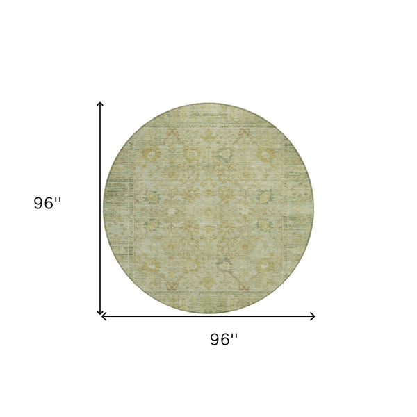 Homeroots 3' Beige Brown And Green Oriental Washable Rug - Perfect For Indoor Or Outdoor Spaces, Durable Design 8' Round Polyester 603883
