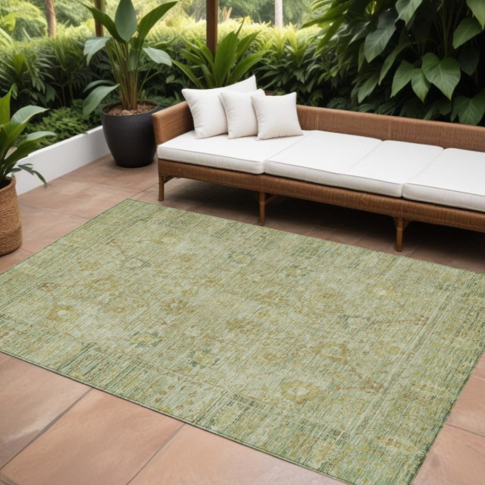 HomeRoots 9' X 12' Sage Green & Brown Oriental Washable Area Rug - Durable, Stylish, Perfect for Indoor/Outdoor Use 603885